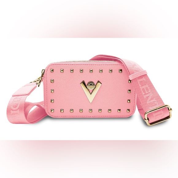 Valentino Orlandi Logo Double Zip Camera Bag w/Adjustable Strap Pink